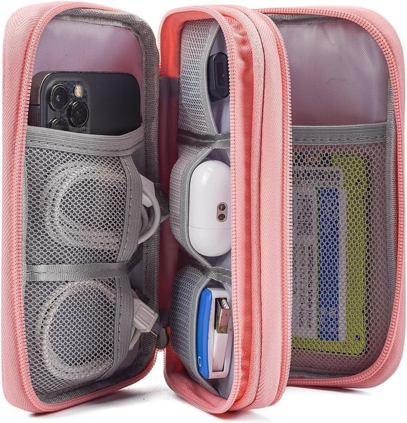 CAOODKDK Electronic Organizer Travel Cable Accessories Bag, Electronic Organizer Case, Electronic Accessories Organizer Bag for Power Bank, Charging Cords, Chargers, Mouse, USB Cable, Earphones (Light Pink) - Image 4